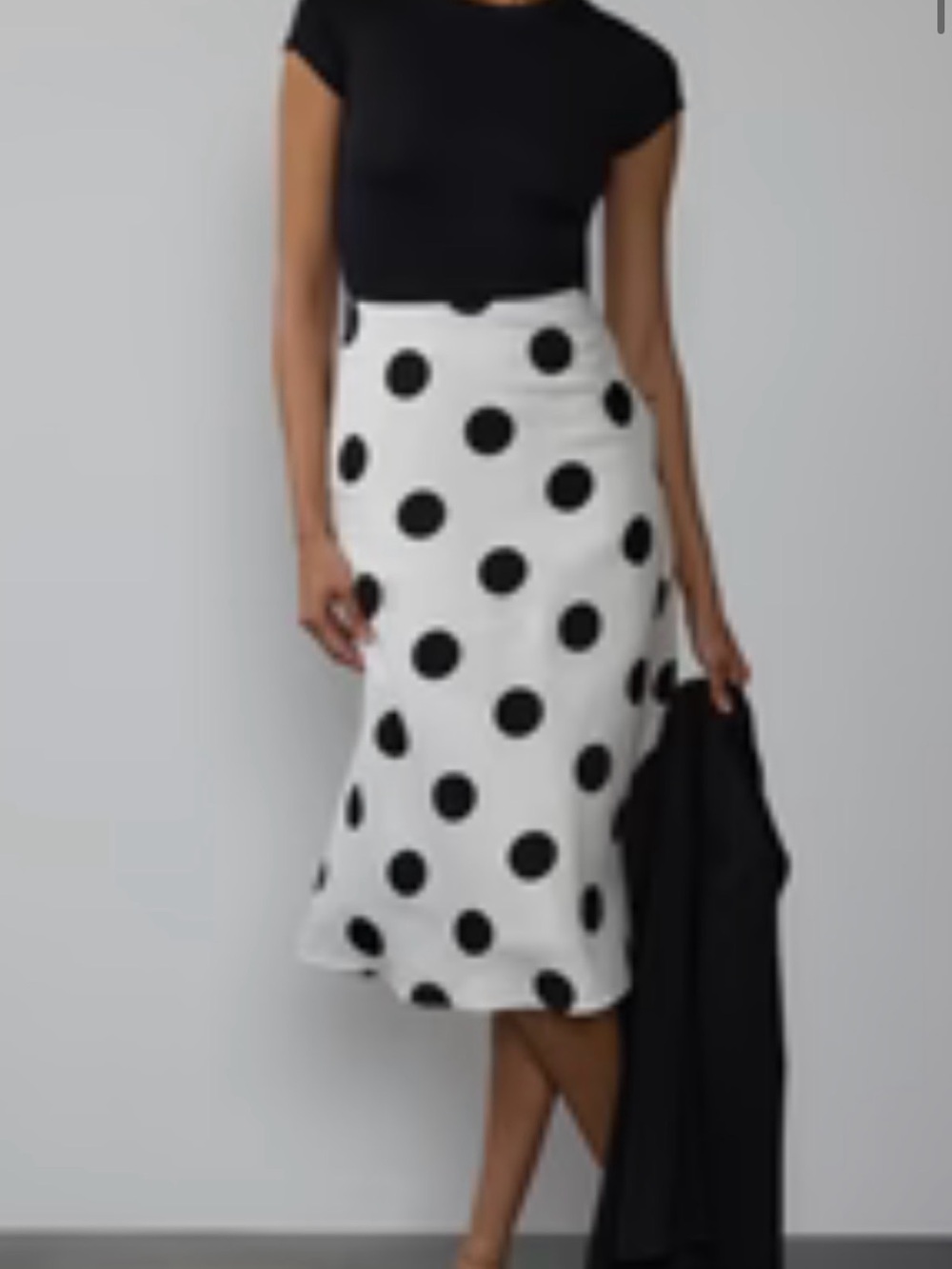 New York & Company Black and White Polka Dot Midi Skirt